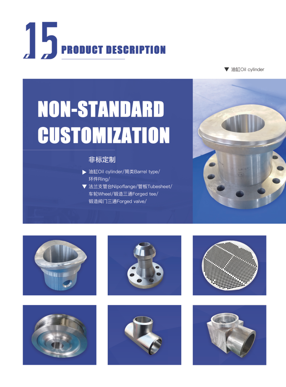 Baolongda brochure page showing ring, barrel, tubesheet and custom forged components